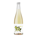 A bottle of sparkling wine made with elderflower tea
