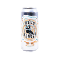 A can of Foam Brewers Halo Bender IPA with a colorful concentric circle label featuring a figure with a halo.
