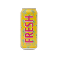 A can of Civil Society Fresh India Pale Ale with a bright yellow label covered in palm trees and bold pink lettering.